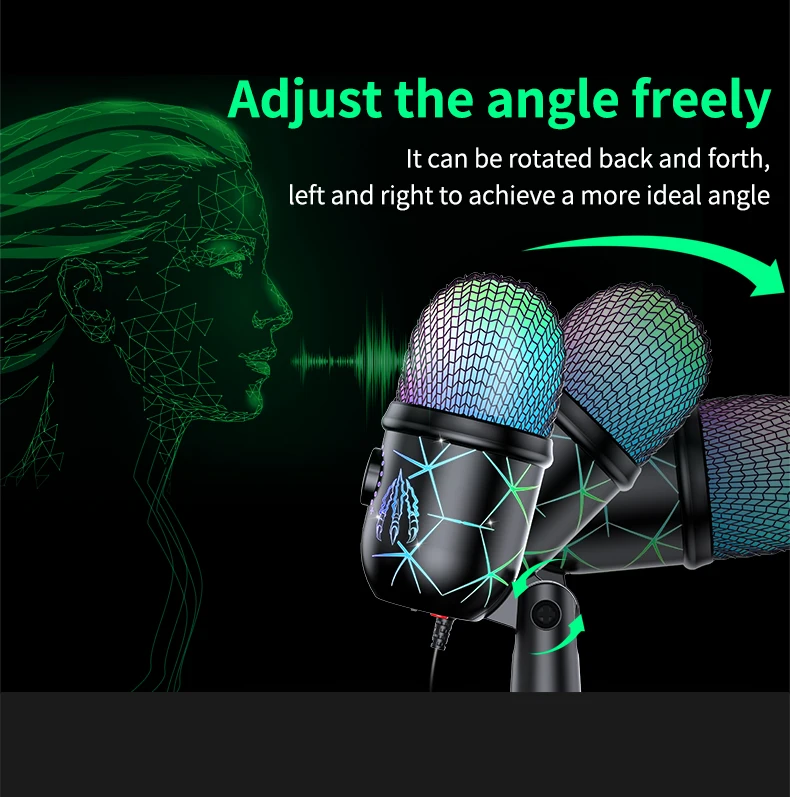 Gaming Microphone USB Microphone for PC Condenser Podcast Mic for Studio Recording with Headphone Jack, Led, Noise Cancellation