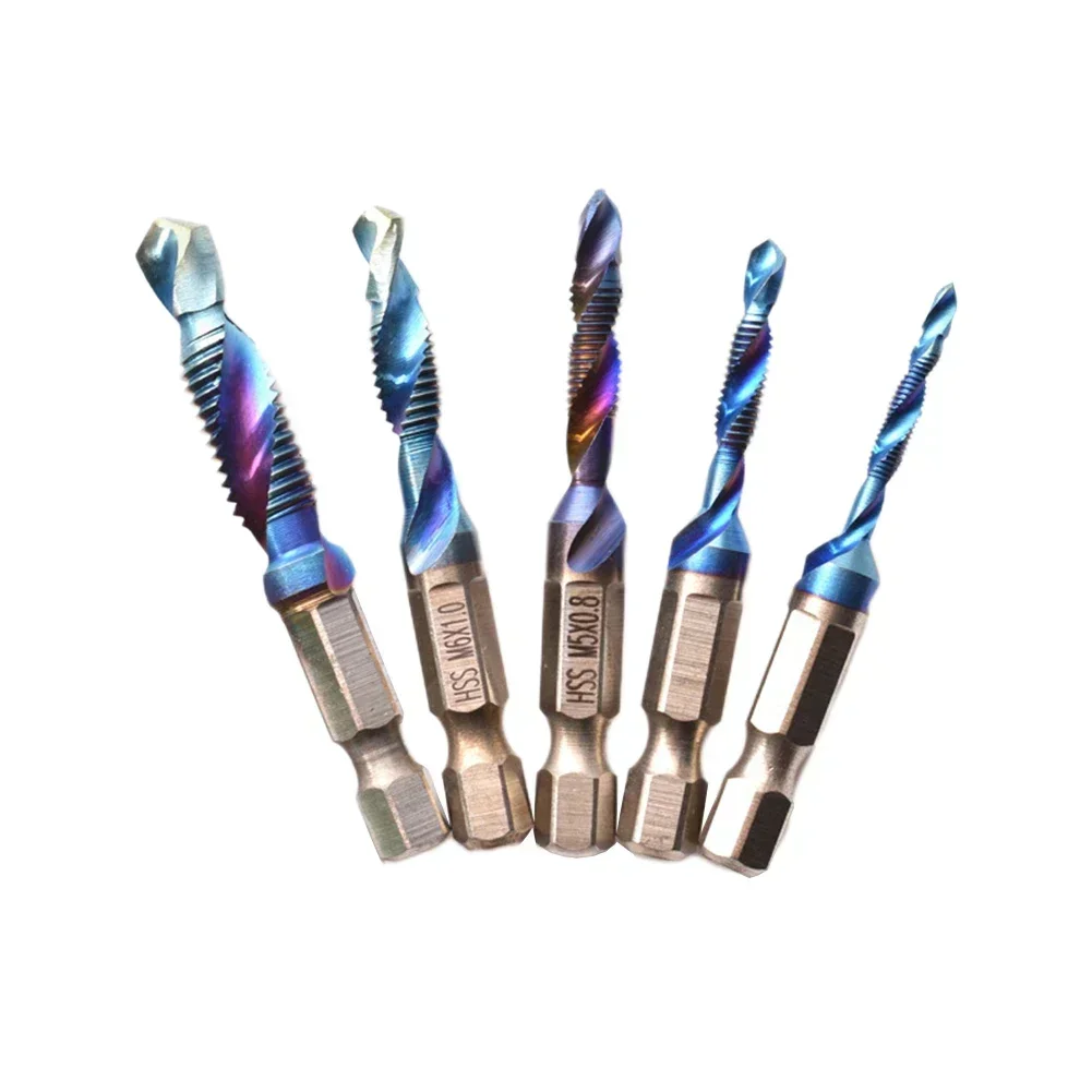 5pcs Tap Drill Bits M3-M8 1/4 Hex Shank HSS Screw Thread Metric Tap Drill Bits Machine Compound Tap For Metal Steel Wood Plastic