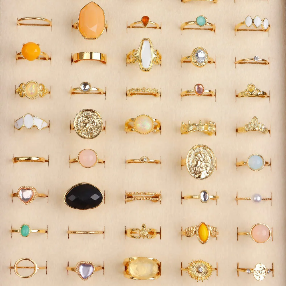 20/30/50 قطعة/الوحدة موضة سحر بوهيميا الحجر الطبيعي أصابع خواتم للنساء مزيج نمط خمر مجوهرات اكسسوارات هدايا الحفلات