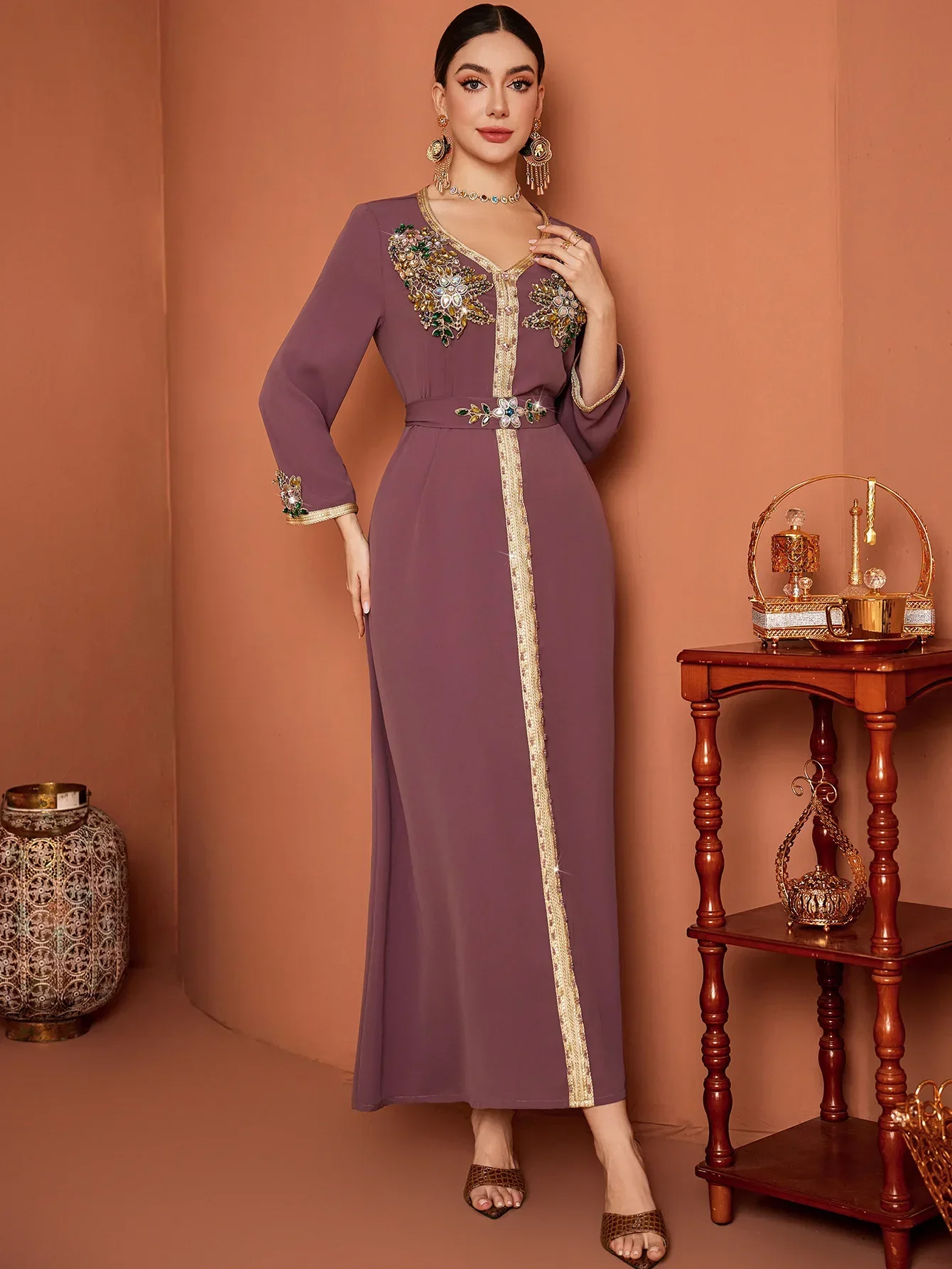 

Ид женское платье Абая мусульманская вышивка ручная работа платья с бриллиантами Vestidos Largos вечерние кафтан Джалабия Рамадан арабский халат