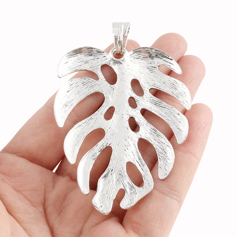 3 x Tibetan Silver Large Monstera Leaf Charms Tropical Palm Leaves Pendants For Necklace Jewelry Making Accessories 53x80mm