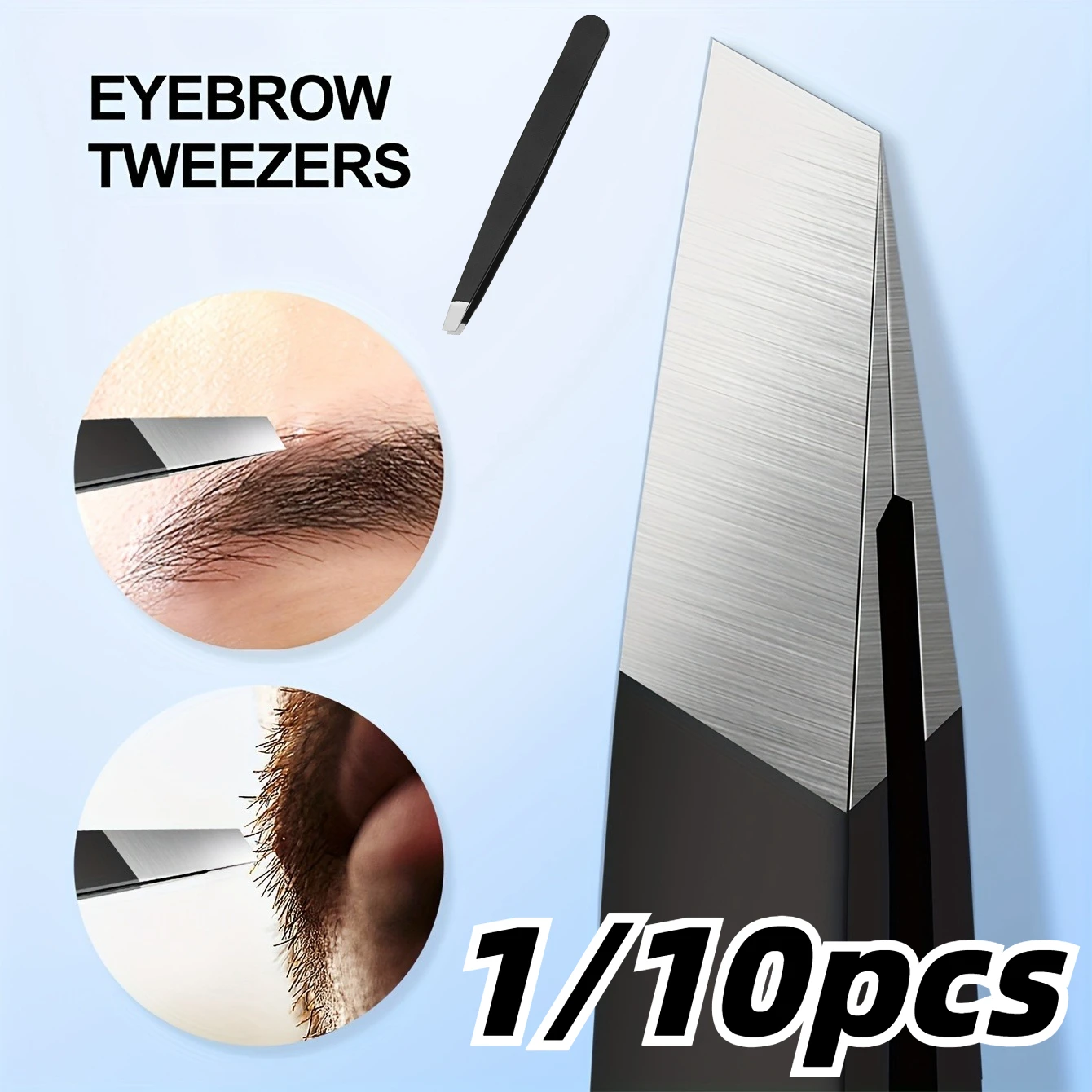 1/10pcs Black Stainless Steel Eyebrow Tweezers Slant Point Beauty Tools for Eyelash Grooming Ingrown Hair Removal Precision