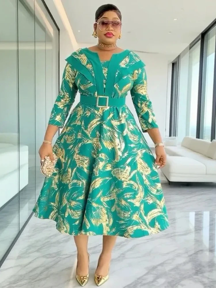 

Dashiki African Dresses for Women Summer Autumn Elegant African Long Sleeve V-neck Polyester Party Evening Midi Dress Outfits