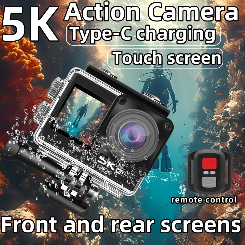 LUOSI action Camera 5K 30FPS Ultra HD Waterproof Camera with EIS Stabilization 50MP Photos Front LCD and Touch Rear Screen