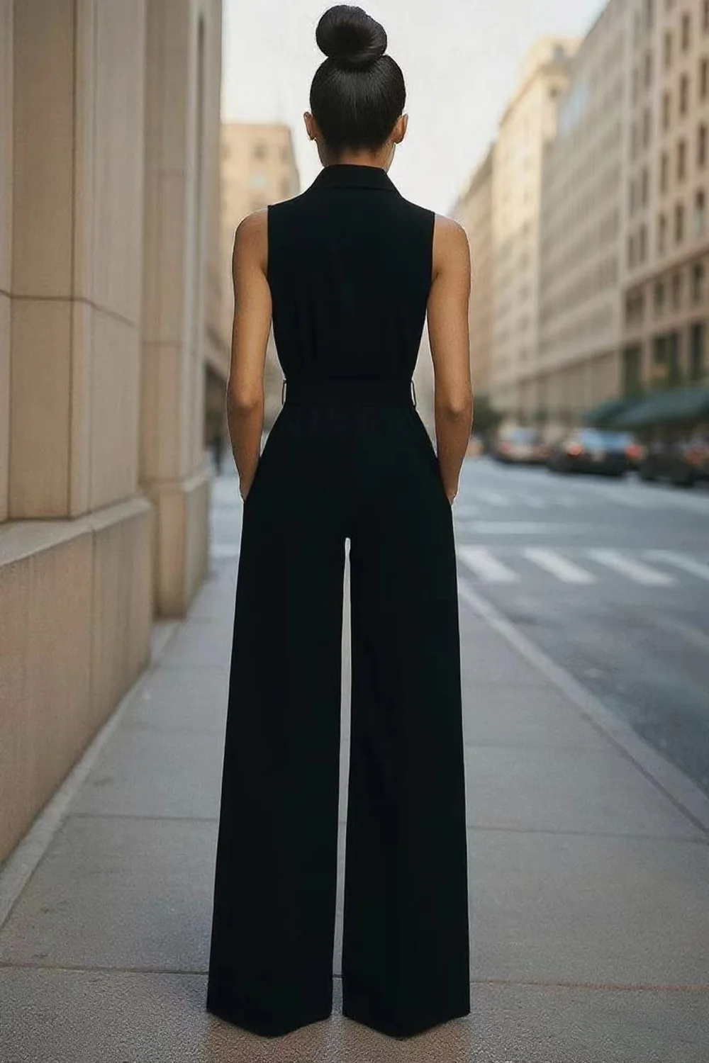 New High Waist Commuter Jumpsuit Single Breasted Design Daily Clothing Summer Women's Fashion Sleeveless Wide Leg Long Jumpsuits