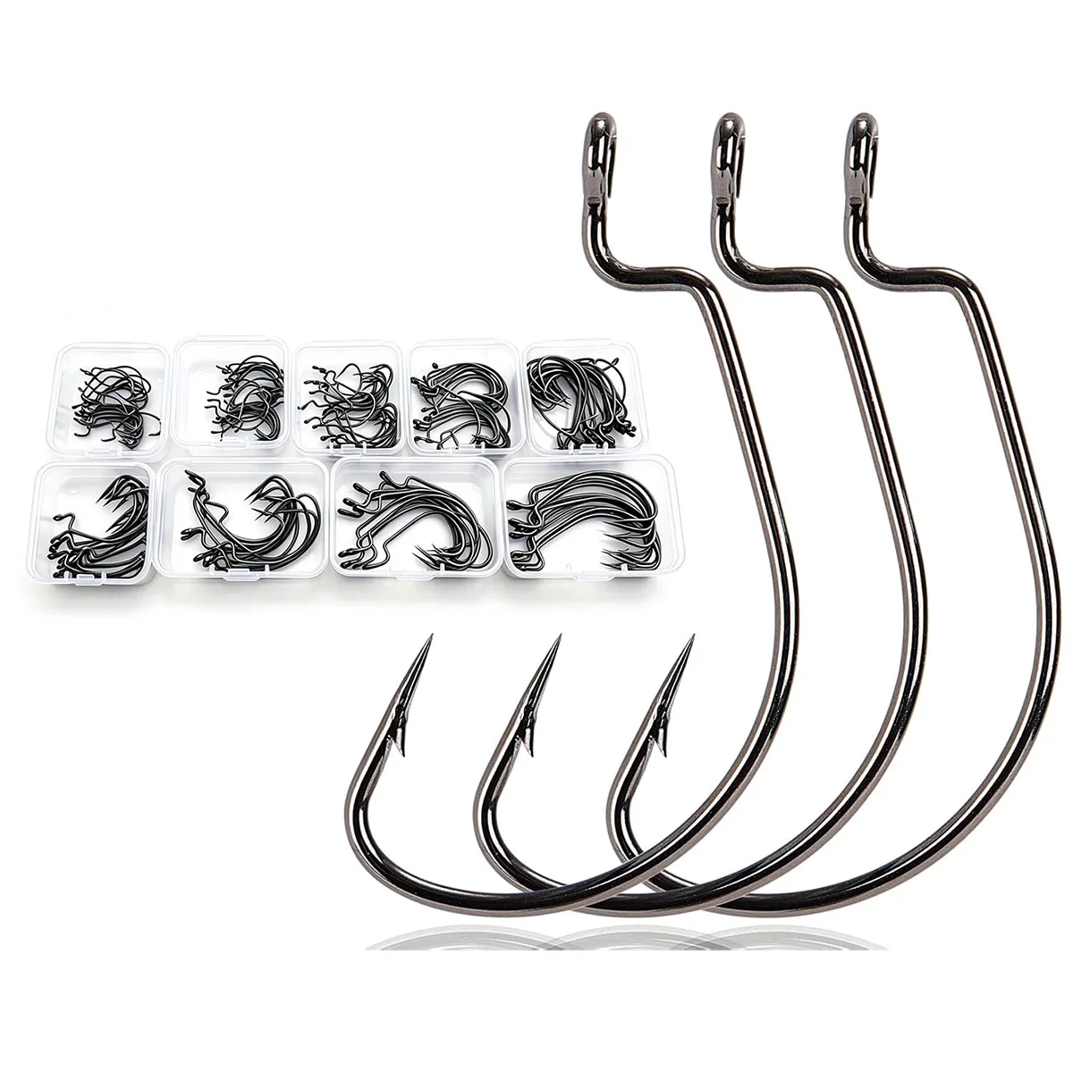 100Pc Box Fishing Hooks Set Jig Crank Barbed Hook High Carbon Stainless Steel Wide Gap Offset Fishhook Soft Worm Sea Hook Tackle
