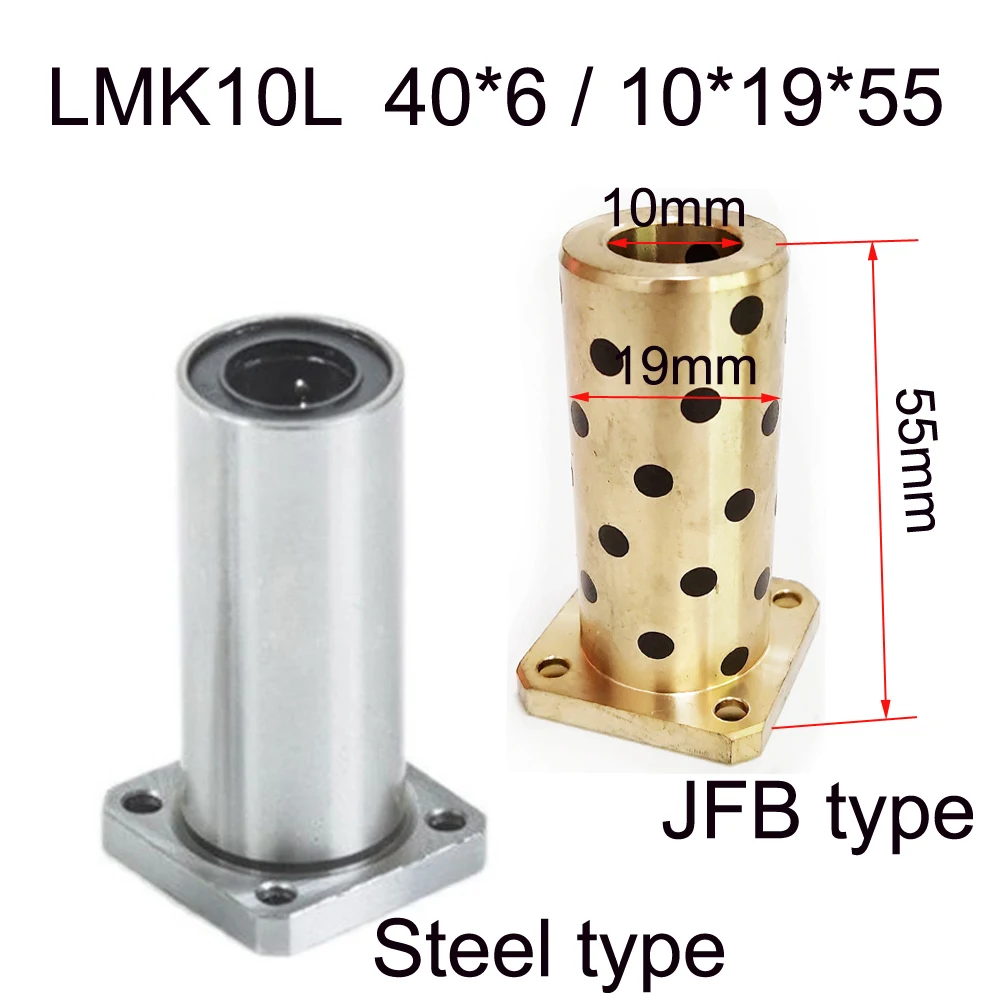 1PC Impregnated Graphite Long Type Oilless Bushing Linear Bearing LMK10 LMK10LUU JFB Square Flanged Bronze