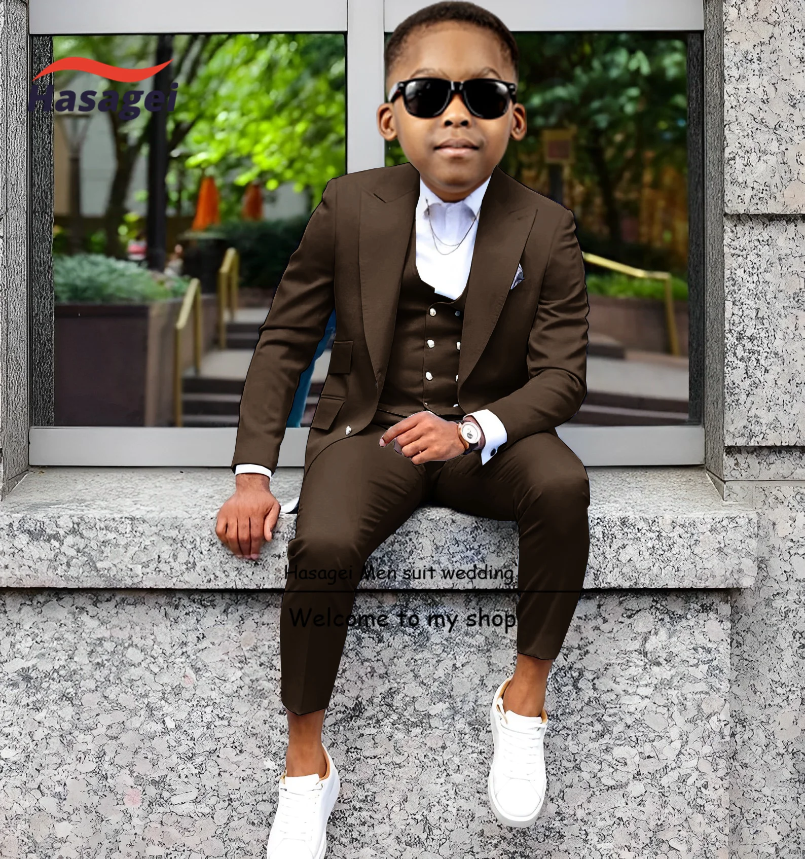 3 Pcs Wedding Tuxedos for Boys Jacket Vest Pants Customise Suit kids Business Formal Wear