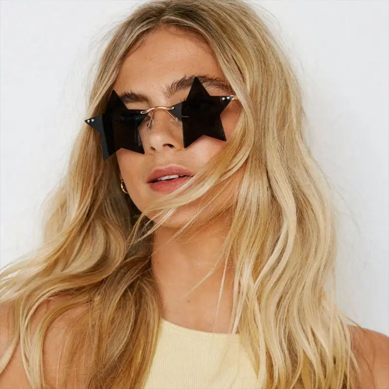 027  Fashion Frameless Five-Pointed Star Sunglasses Trendy Funny Irregular Sunglasses Personality Punk Glasses