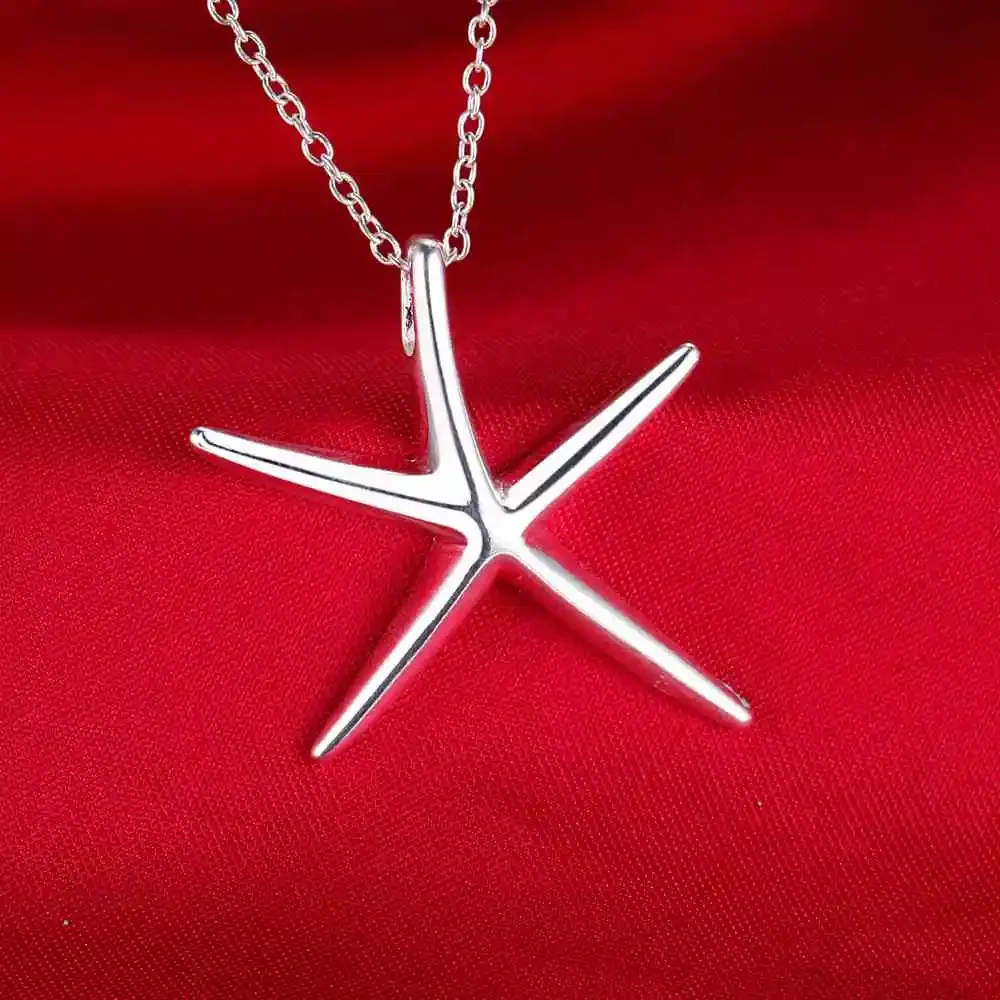 P027 Promotions Free shipping fashion Elegant silver color jewelry charm Starfish Noble pendant pretty Girl Necklace Kinsle