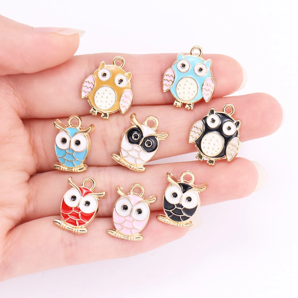 10Pcs Enamel Owl Charm for Jewelry Making Bulk Cute Animal Pendant Earrings Accessories Diy Craft Supplies Metal Materials