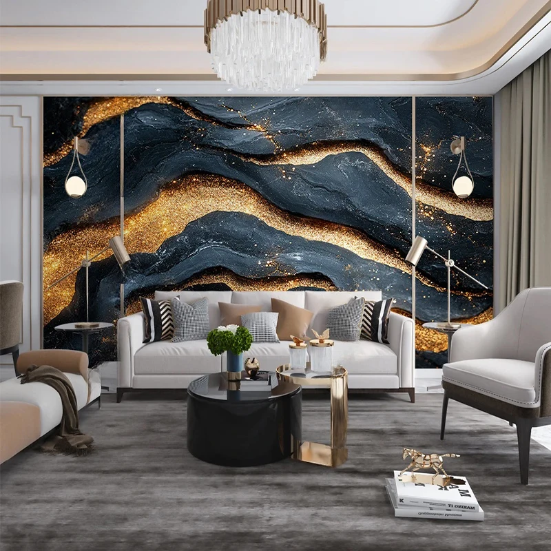 

New Chinese-style gilded landscape abstract painting with marble texture for the entrance TV and bedroom background wall