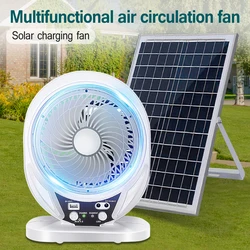 Rechargeable Portable Solar Fan Solar Powered Camping Fan with LED Bulb USB Ports Home Office Cooling Air Fan