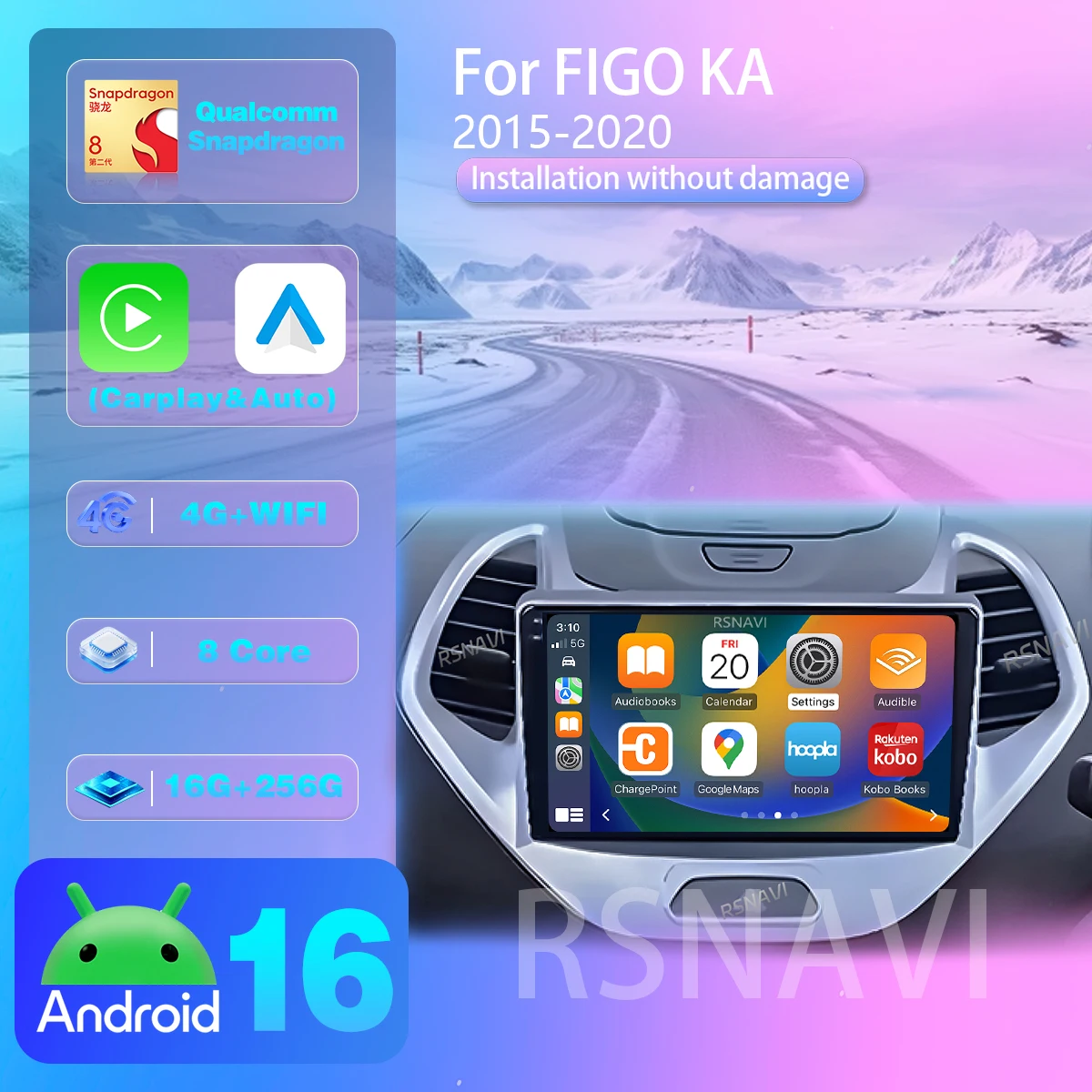 Android 16 para Ford FIGO 2016-2020, Carplay Auto, Pantalla 2K, Radio para Auto, Snapdragon, Navegación Inalámbrica, Cámara 360, Snapdragon