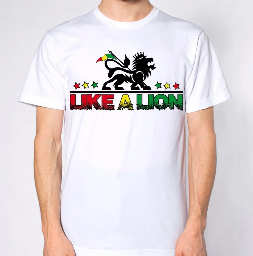 High Quality Tshirt Tops Summer Cool Funny T-Shirt Lion Rasta Top Reggae Africa Weed High Jamaica Custom Design T Shirts