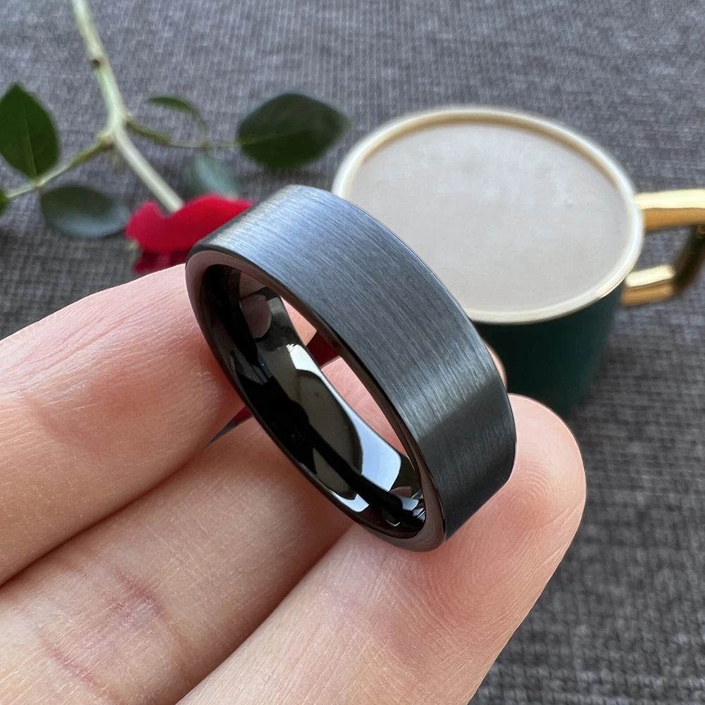 Dropshipping TUSSTEN 4/6/8/10/12MM Super Men Ring Women Black Tungsten Wedding Band Pipe Cut Brush Finish Comfort Fit