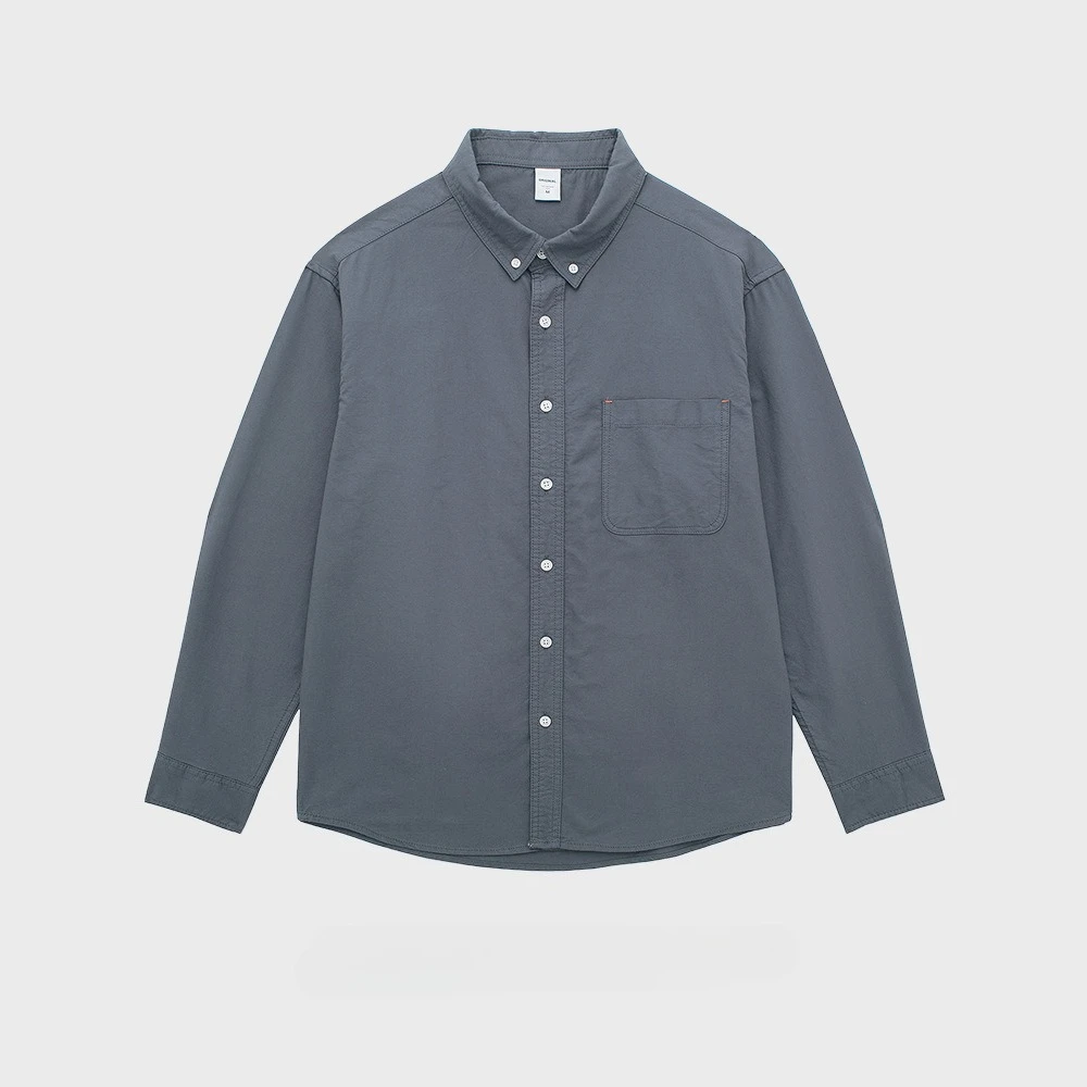 

2026 Spring and Autumn Men's Pure Cotton Long Sleeve Shirt Pure Cotton Washed Solid Color Casual Shirt Slightly Loose
