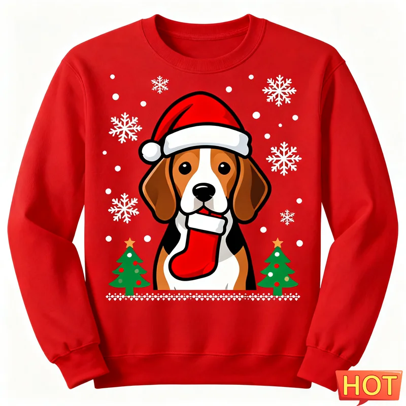 لطيف بيغل الرسم القبيح عيد الميلاد سترة أزياء عطلة ارتداء 3D مطبوعة عيد الميلاد بلوزات عارضة المتضخم للجنسين البلوفرات