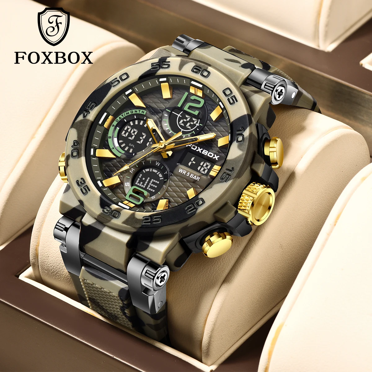 FOXBOX Digitale Herren-Militäruhren Wasserdichte Armbanduhr LED-Quarzuhr Sportuhr Große Herrenuhren Relogios Masculino