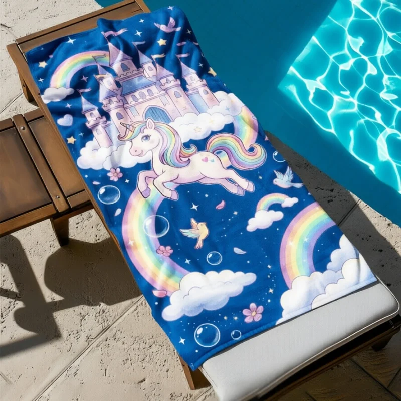 Newest Beach Sand Towel Rainbow Unicorn Castle Cloud Cartoon Beach Towel Quick Dry Pool Bath Towel Quick Dry Travel Towel