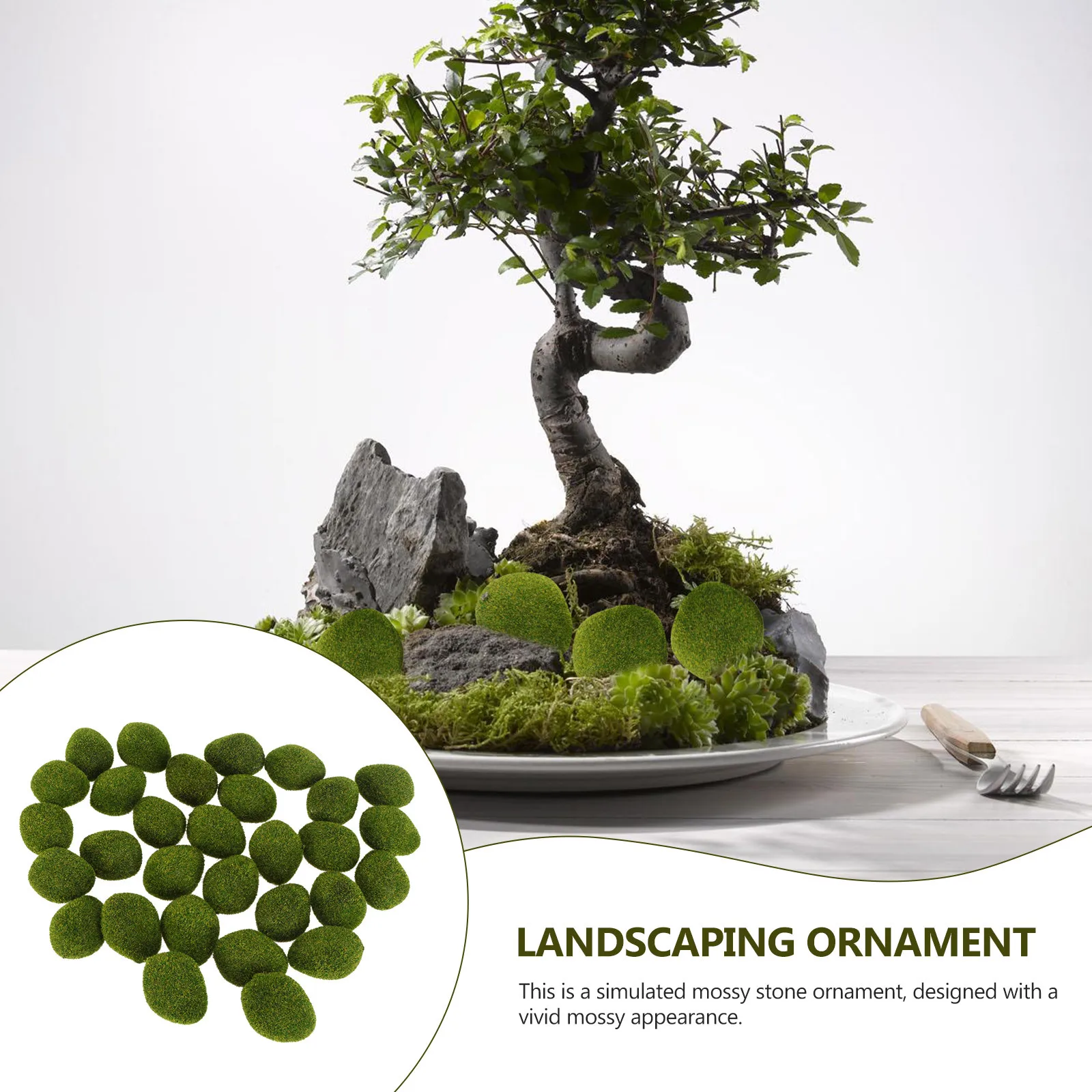 

38Pcs Simulation Mossy Stone Decor Fake Moss Stone for Garden Bonsai Succulent Landscaping Scene Decor Home Adornment