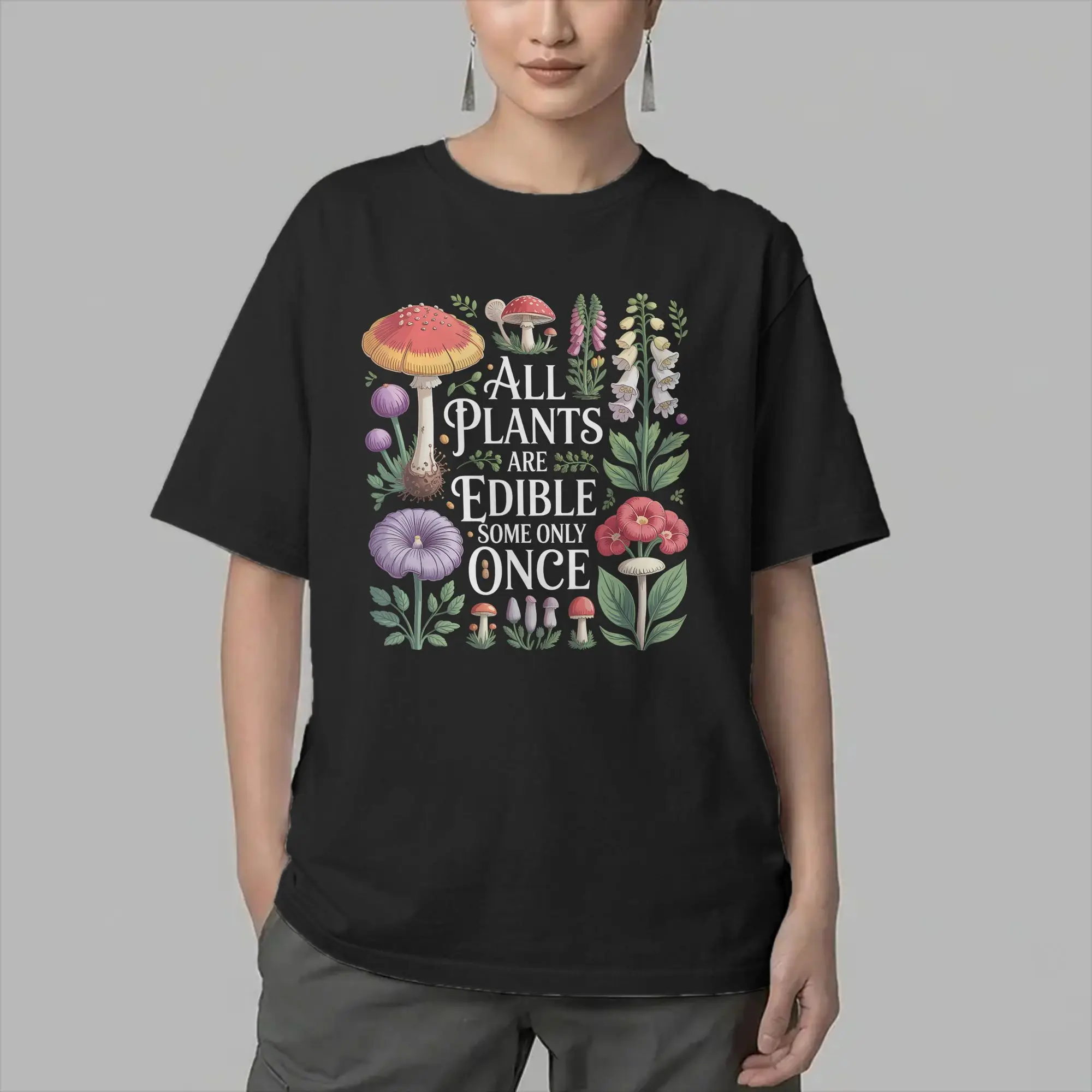All Plants are Edible Some Only Once Funny T Shirts Men's 100% Cotton Vintage T-Shirt Gardening Plant Tees Short Sleeve Clothing