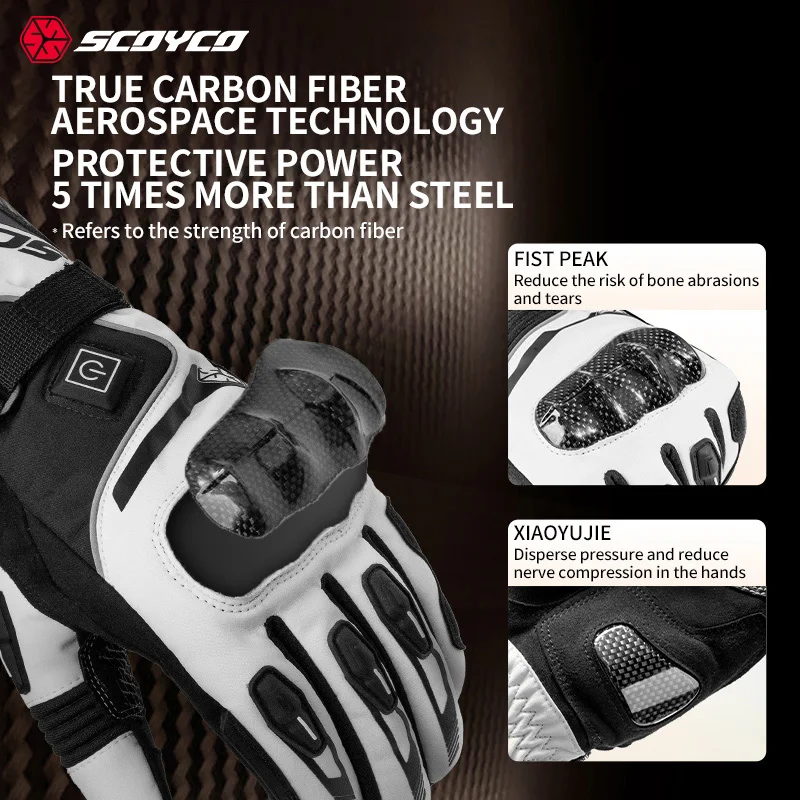 Scoyco Electric Heating Motorcycle Gloves Winter Warm Waterproof Windproof 3 Heat Settings Carbon Fiber Anti-Fall Riding Gloves