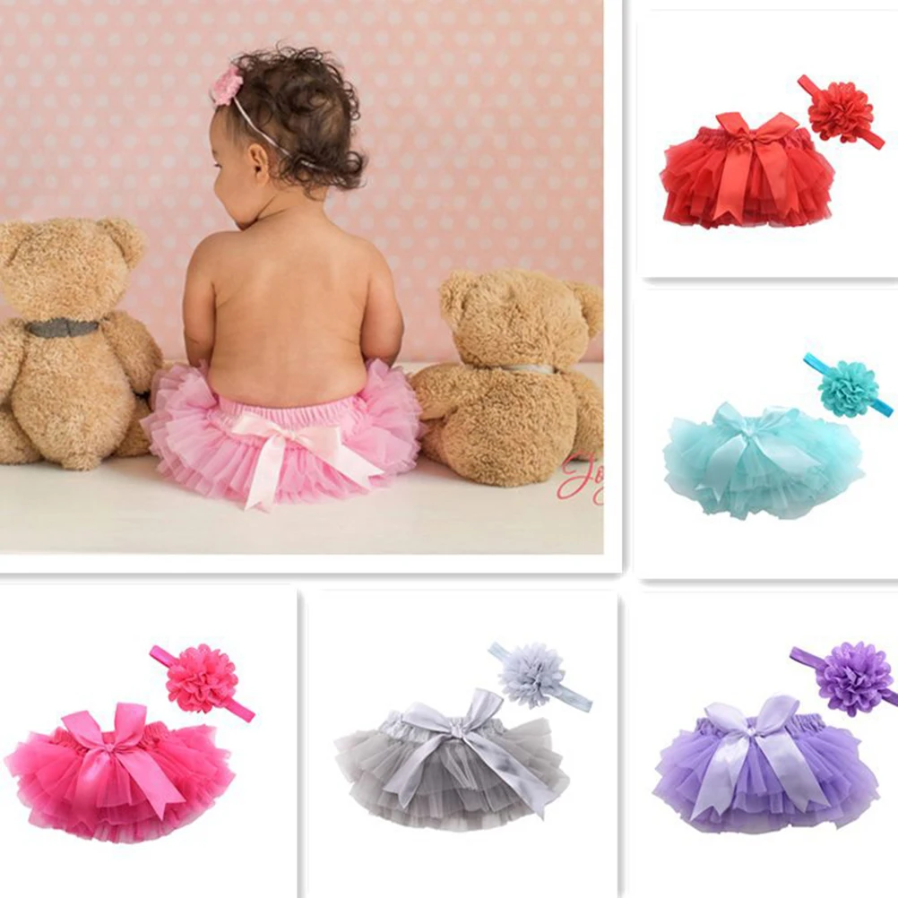 

Cute Gray Tutu Skirt Baby Pants Headdress Newborn Toddler Dress Photo Props Tulle Layers Easy Wash Cake