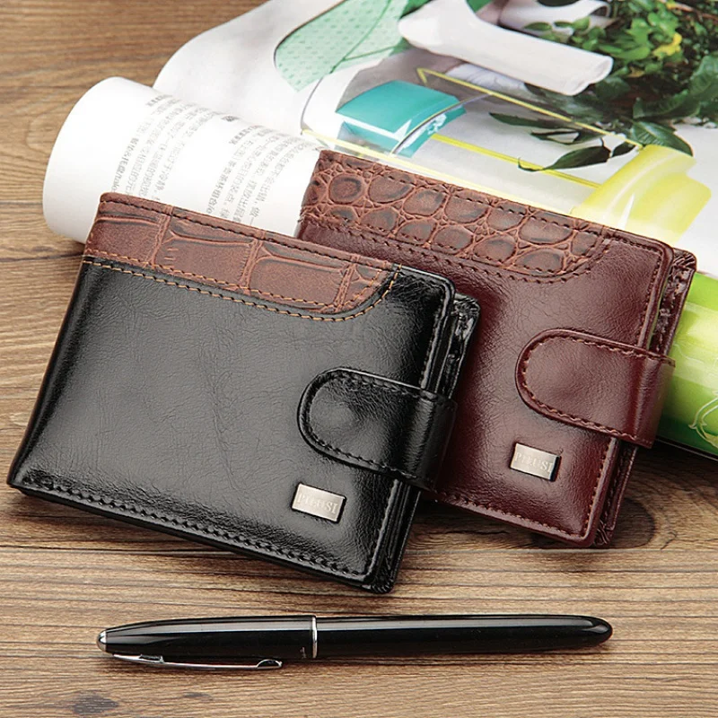 Luxury Business Man's Short Wallet Leather Buckle Men Coin Purses Vintage Money Clip