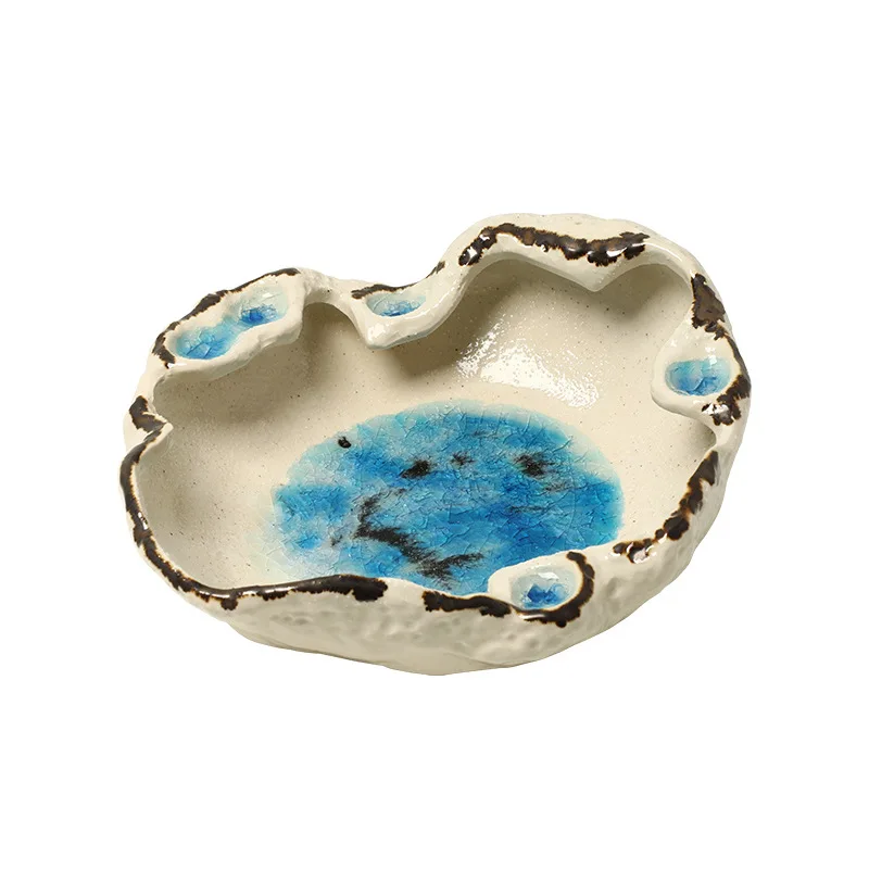 Modern wabi-**** wind abstract crack color glaze ceramic fruit plate cross-border home coffee table dining table creative
