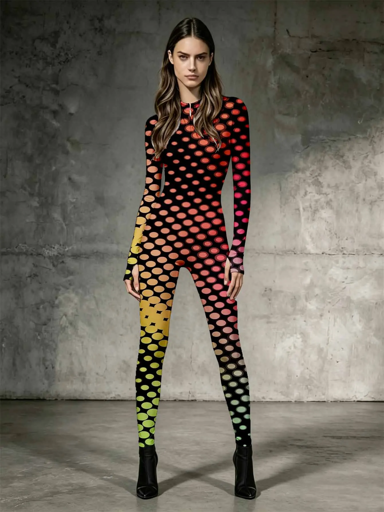 Women's long sleeved jumpsuit with comfortable fabric that fits the body shape and highlights the curves of the body