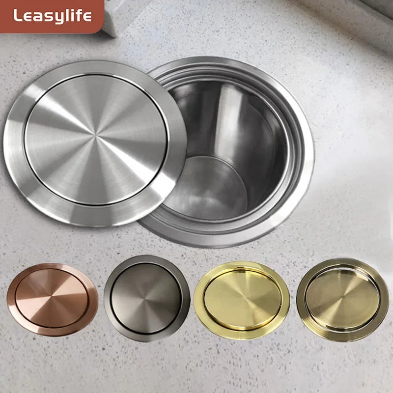 Kitchen Cabinet Recessed Countertop Stainless Steel Trash Can,Balance Swing Flap Lid Garbage Bin for Restaurant/Hotel/Office