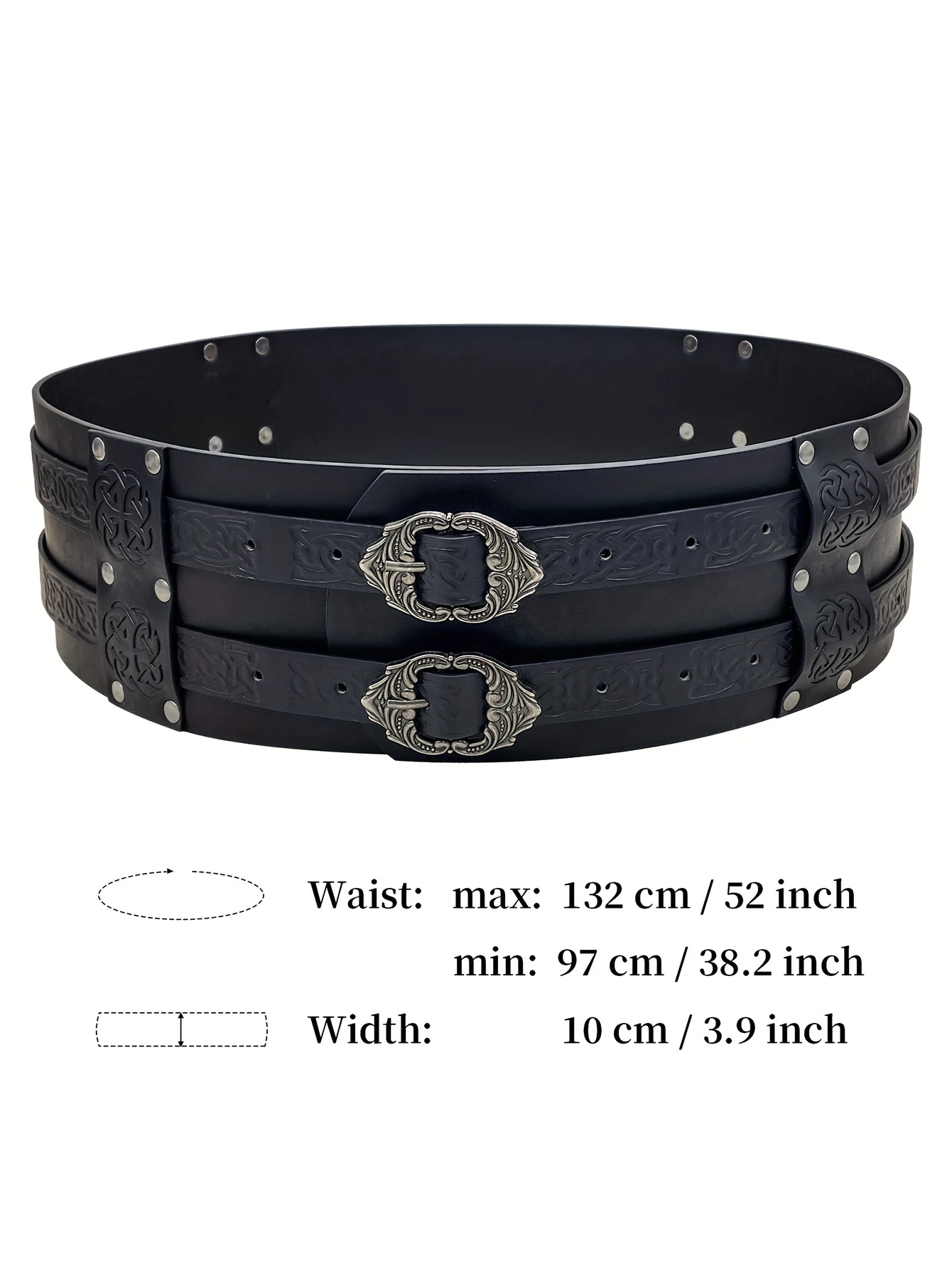 Medieval Renaissance Viking Knight Wide Belt Cosplay Stage Props Retro Embossed Waist Pu Leather Wide Belt With Double Buckle