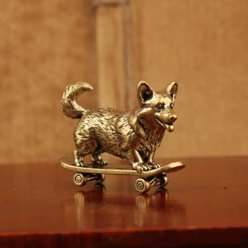 Skateboard-Hundefigur aus Messing, Vintage-Miniatur-Skulptur, Sammlerstück, Dekoration für Auto und Zuhause, Geschenk für Skate-Liebhaber – Detail 7