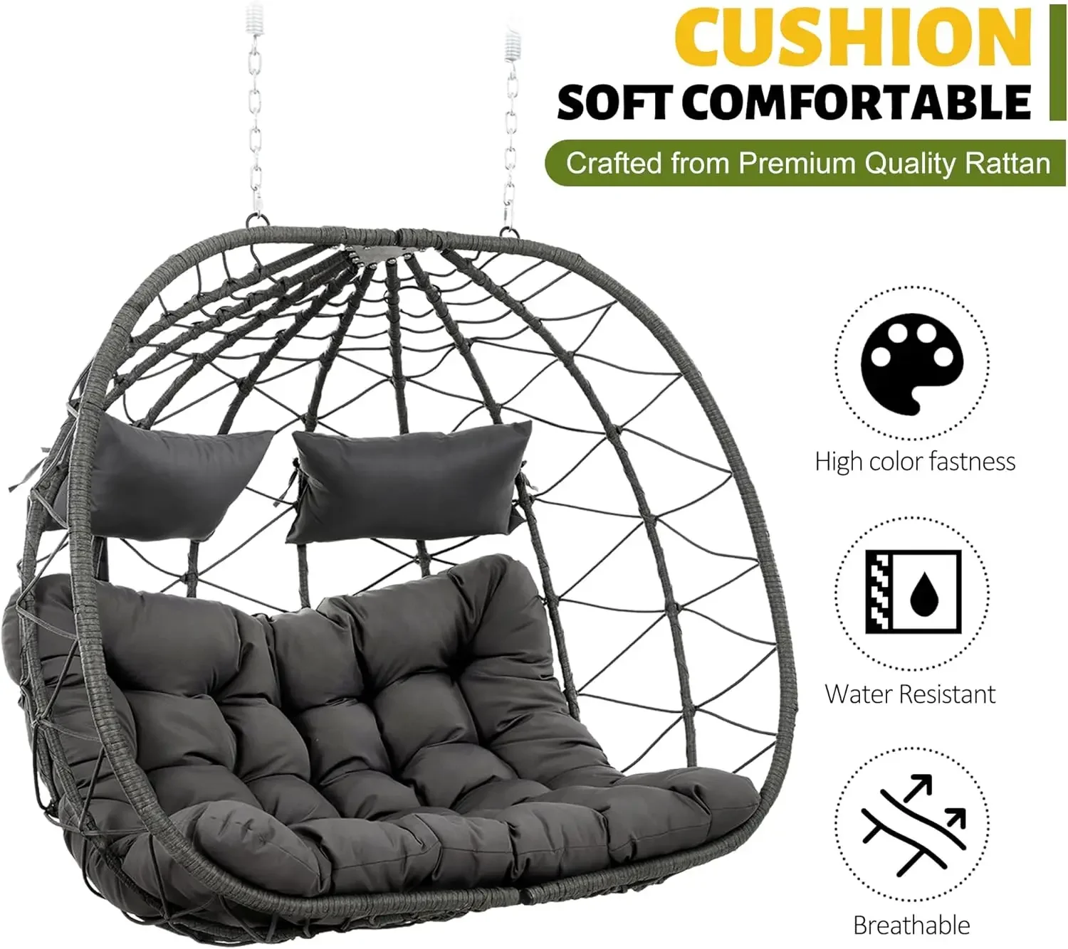 Egg Chair, Patio Wicker Egg Chair Outdoor, 700LBS Capacity Hanging Egg Chair,  Resistant Cushion Hammock Chair wi