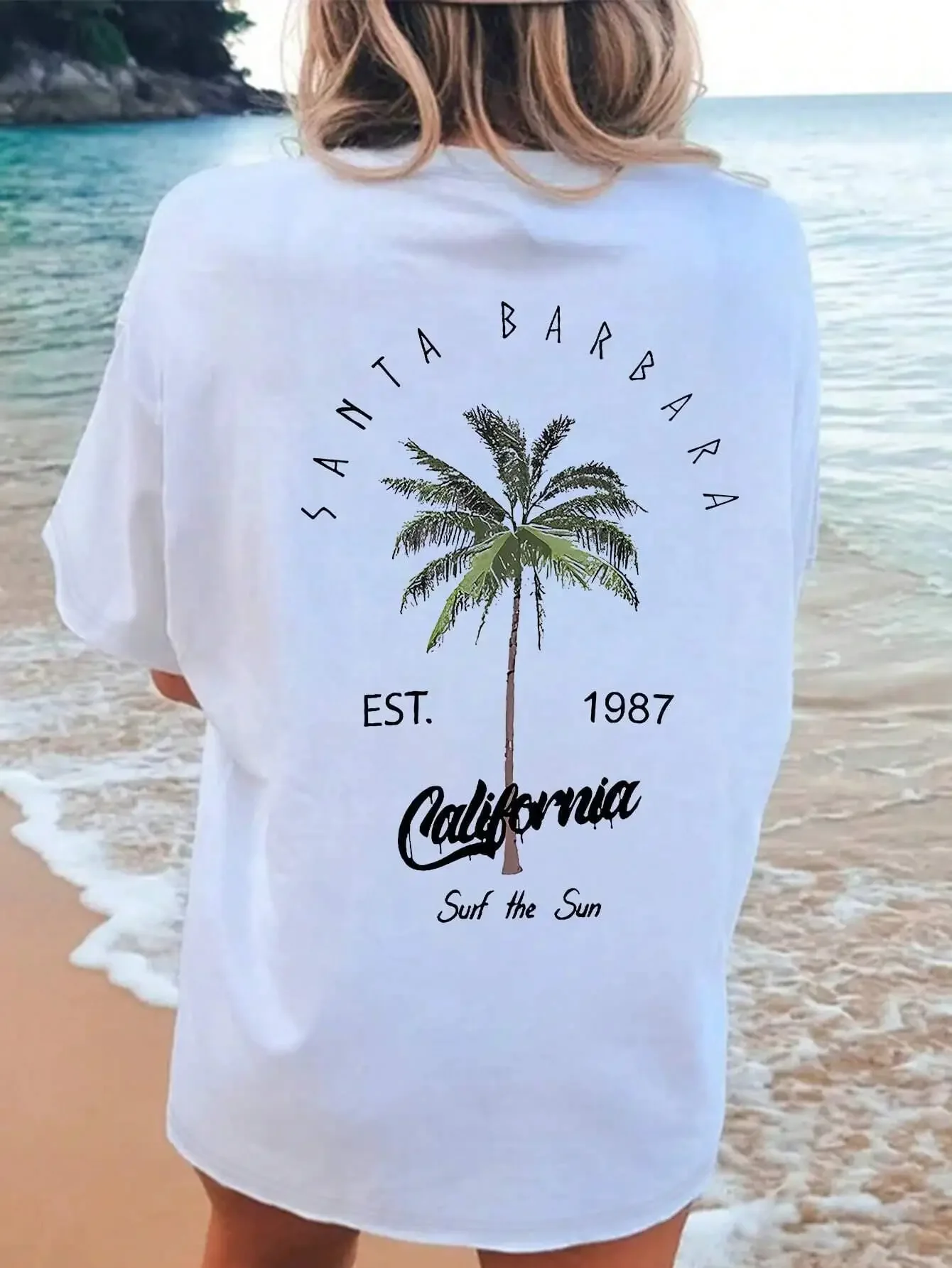 

Trendy American Isn Cotton Coconut Palm Print T-shirt Summer Y2K Street Clothing Loose Retro Fashion Women's Clothing Tops