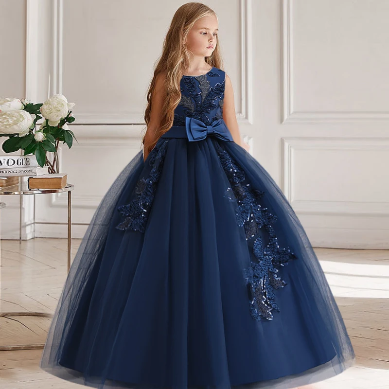 Girl Party Dress Bridesmaid Princess Flower For Wedding Elegant Kids Bow Long Gown Children Formal Gala Clothes 12 13 Y Vestidos