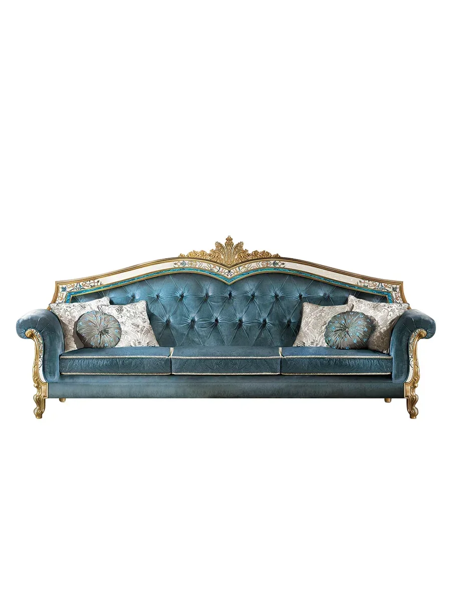 European luxury solid wood carved sofa French shell parquet luxury fabric sofa coffee table villa furniture customization