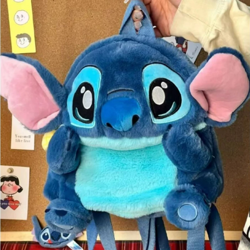 Mochila Disney Stitch Plush Kids, Anime dos desenhos animados, bolsa de ombro recheada, cosplay kawaii fofo, macio, presentes de aniversário, 25cm