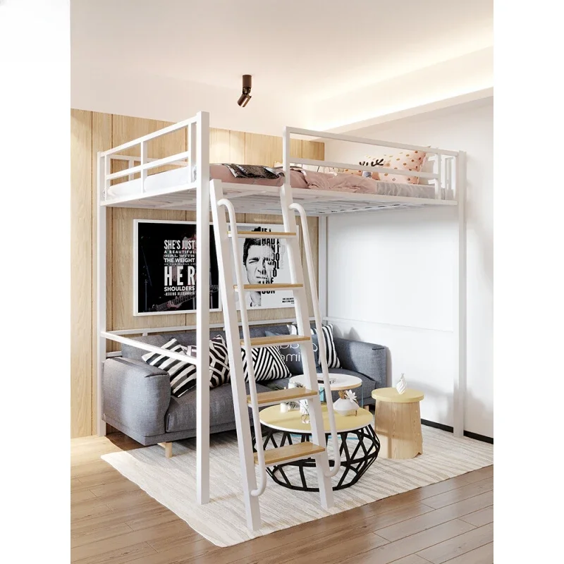 

Loft bed, small apartment, wrought iron upper bed, lower table, apartment, wall-mounted bed, children