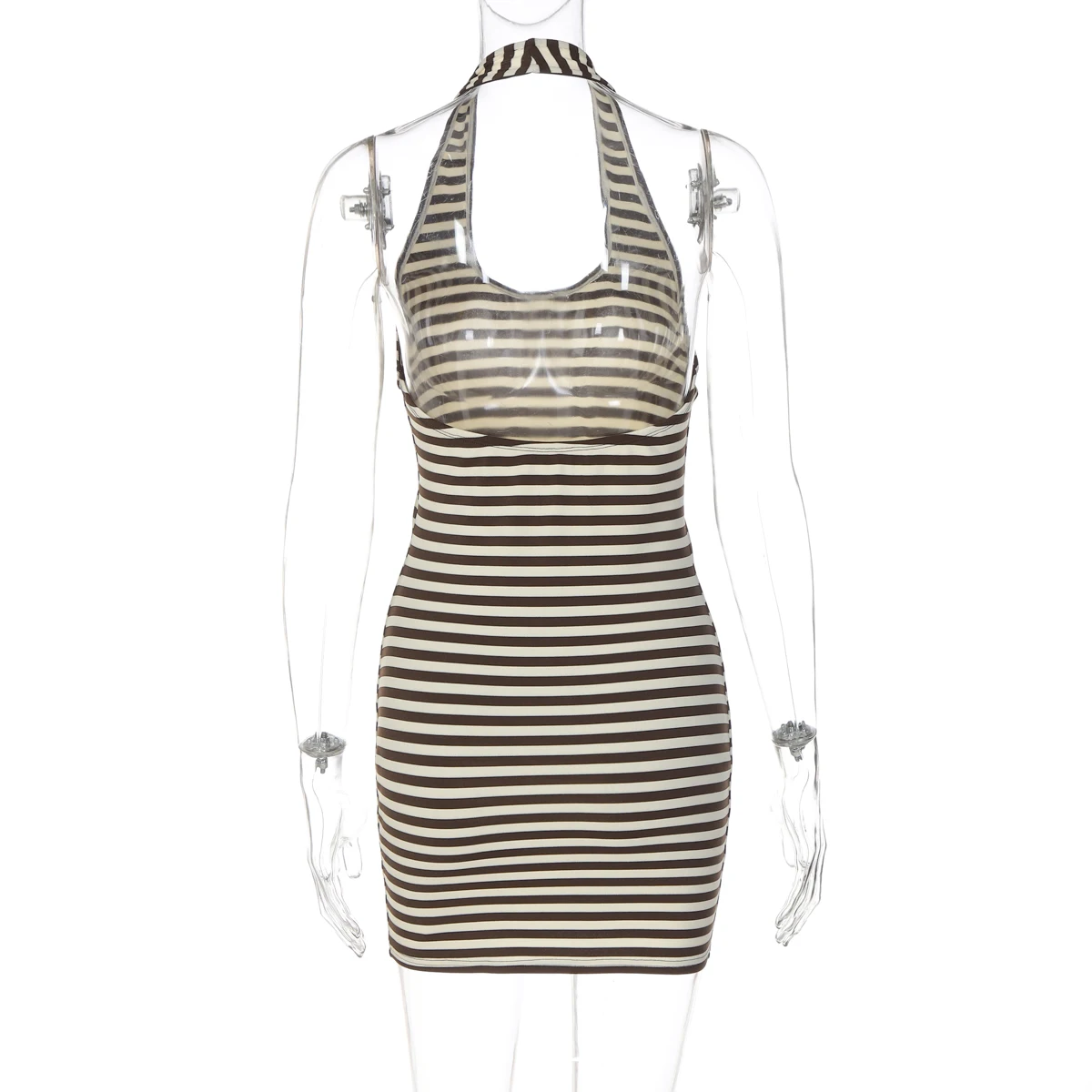 Hugcitar Neckholder-Kleid mit Streifenmuster, rückenfrei, sexy, figurbetont, Mini-Kleid, Damenmode, Strandkleid, Urlaub, Party, Sommerkleid, Großhandel – Detail 4