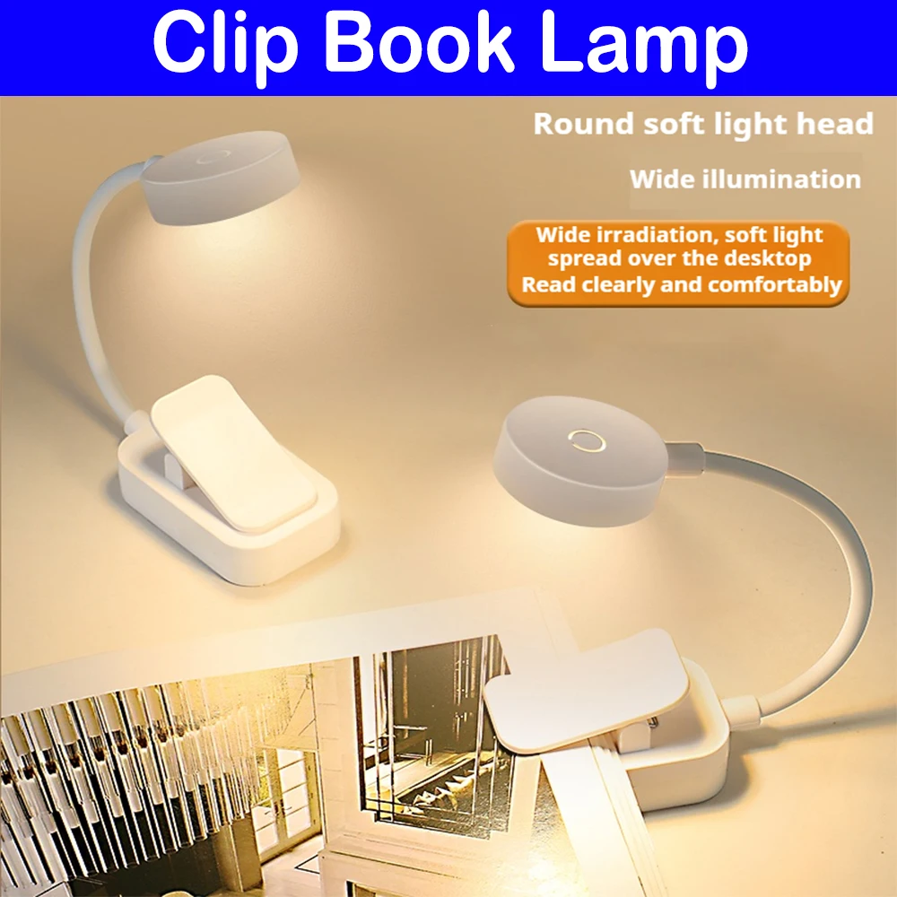 Folding Clip Bedside Lamp 3 Colors Stepless Dimmable Battery Powered LED Book Lamp Adjustable Portable Study Reading Table Lamp