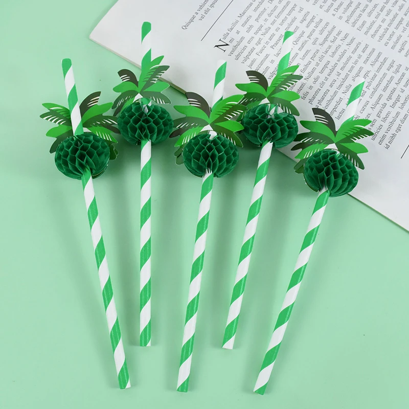 20/40pcs Coconut Honeycomb Paper Straw Hawaiian Party Drinking Straws Juice Cocktail Disposable Juice Straws Hawaii Party Decor