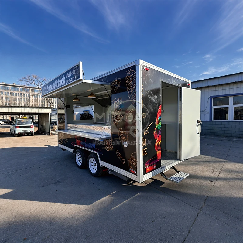 Premium Double Axle Custom Printed Mobile Food Trailer Burger Snack Concession Cart Outdoor Event Fair Street Vending Business