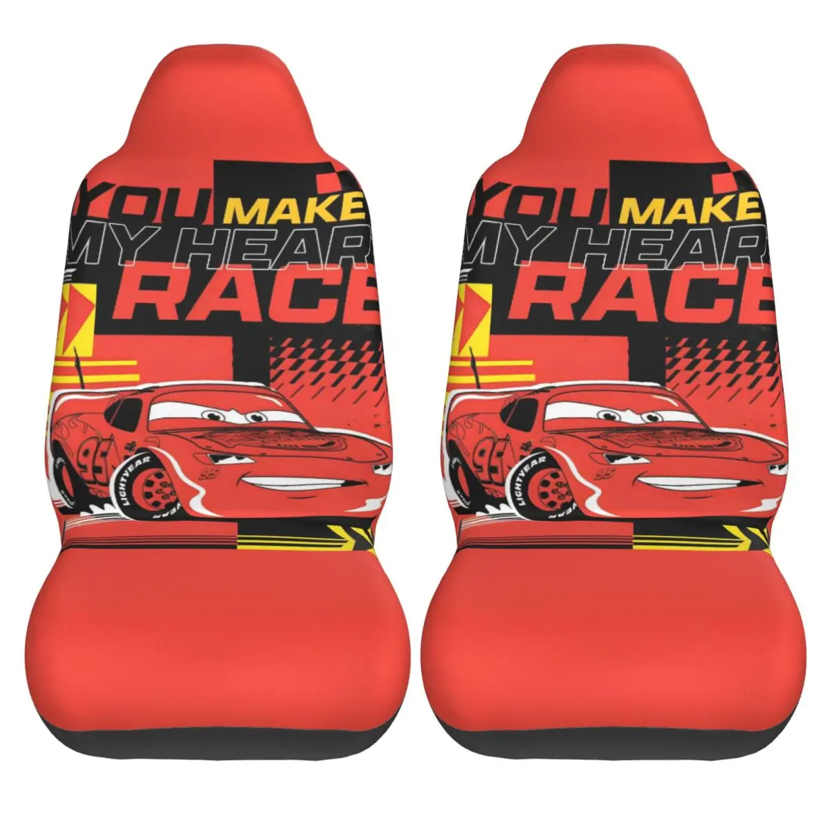 

Lightning MCqueen Car Seat Covers Race Polyester Breathable Auto Seat Covers Two Pieces Funny Automobile Cover