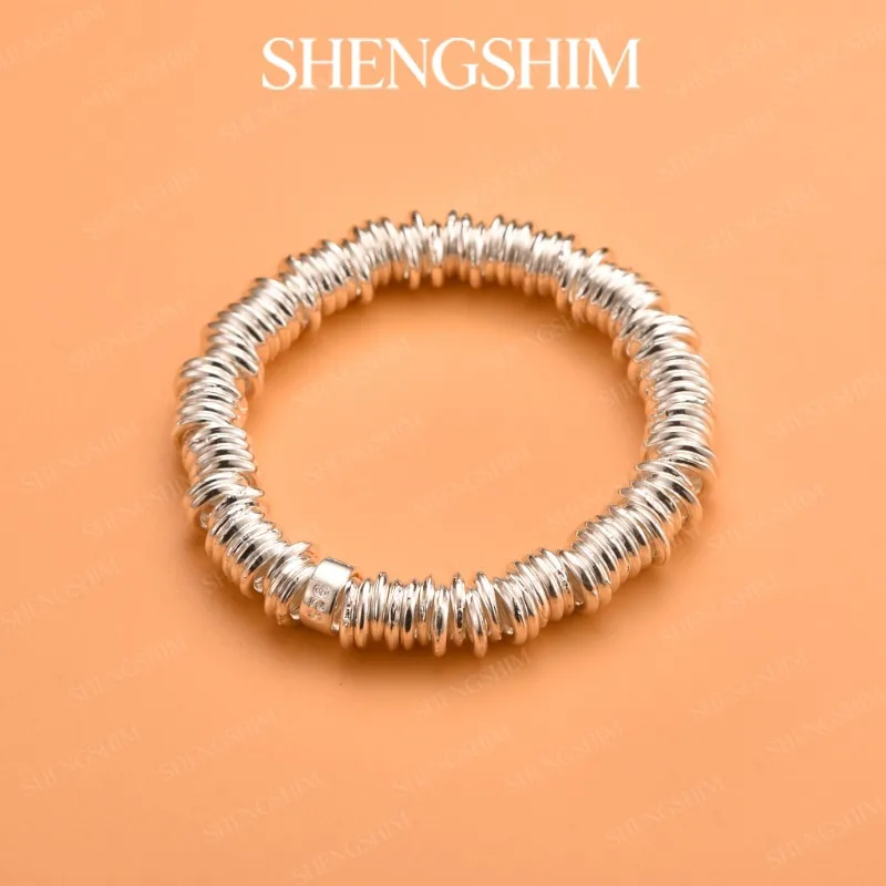 SHENGSHIM 925 Sterling Silver Multi Coil Spring Bracelet Bangle For Men Women Girls Fashion Jewelry Party Birthday Gift