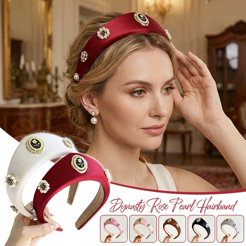 

Универсальная повязка для волос с розами и жемчугом, треугольная, женская, модная, летняя, в стиле ретро, аксессуар для макияжа