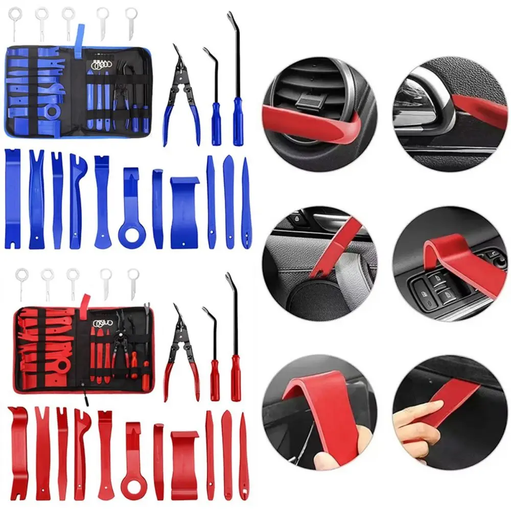 

19PCS Plastic Car Trim Removal Tool Red Blue Panel Tool Auto Trim Puller Tool Pry Hand Tools Interior Disassembly Tools