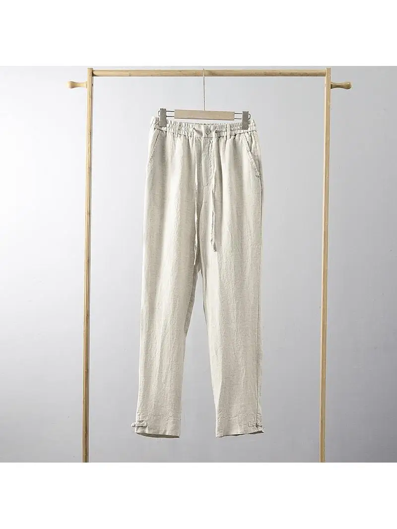 

Men's Linen Casual Pants Lightweight Breathable Button-Up Traditional Chinese Style Long Sleeve Collar Business Formal Suit
