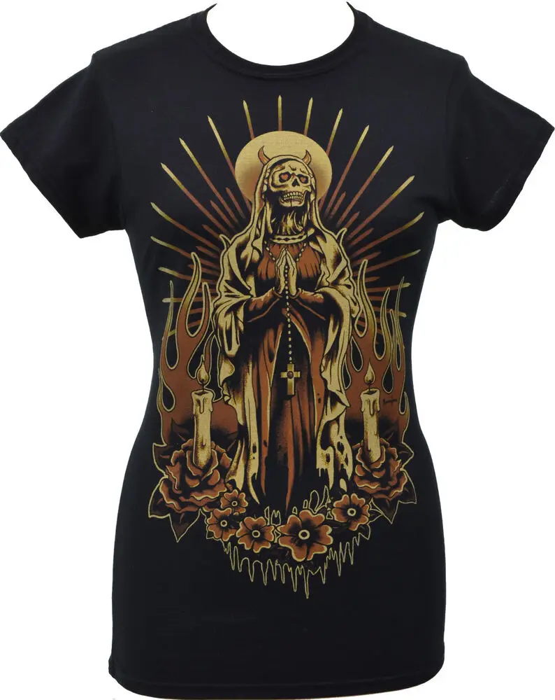 LAST ONE! SCREAMING DEMONS LADIES BLACK FITTED T SHIRT MADONNA FLAMES  SKELETONLuxury Brand Retro OversizedUnisex T-shirts for M